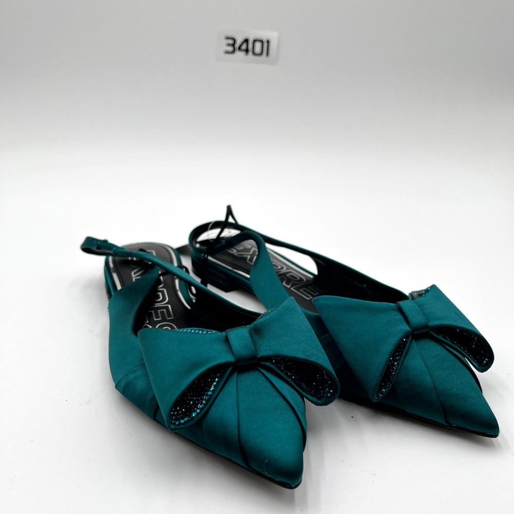 Express Rhinestone Bow Womens 8 Slingback Emerald Green Pointed Toe Slip On Flat